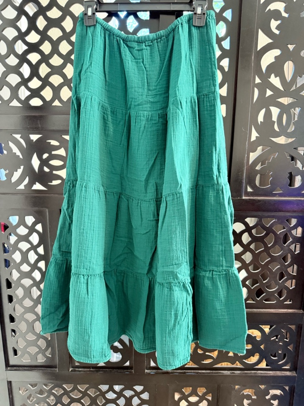GAP Green 100% Cotton Tiered Maxi Skirt - Solid Emerald
